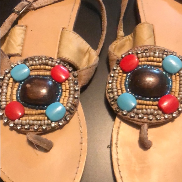 Tan Beaded Sandals with Back Strap, Size 6 - Picture 2 of 7